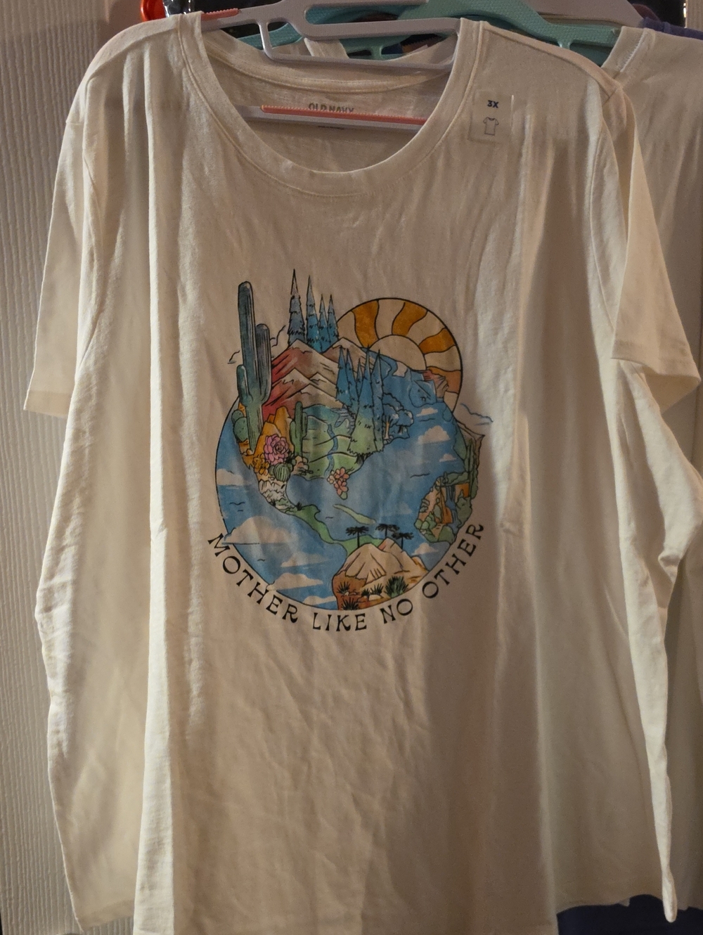 Old Navy Cream Long Sleeve Tee with Colorful Nature Graphic